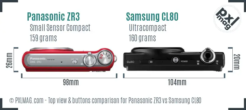 Panasonic ZR3 vs Samsung CL80 top view buttons comparison