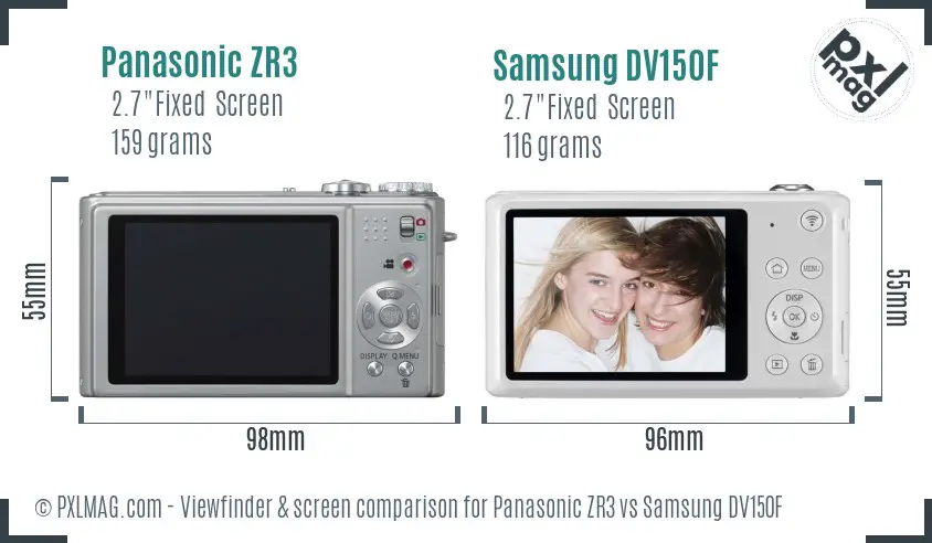 Panasonic ZR3 vs Samsung DV150F Screen and Viewfinder comparison