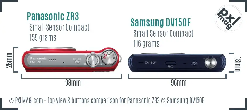 Panasonic ZR3 vs Samsung DV150F top view buttons comparison