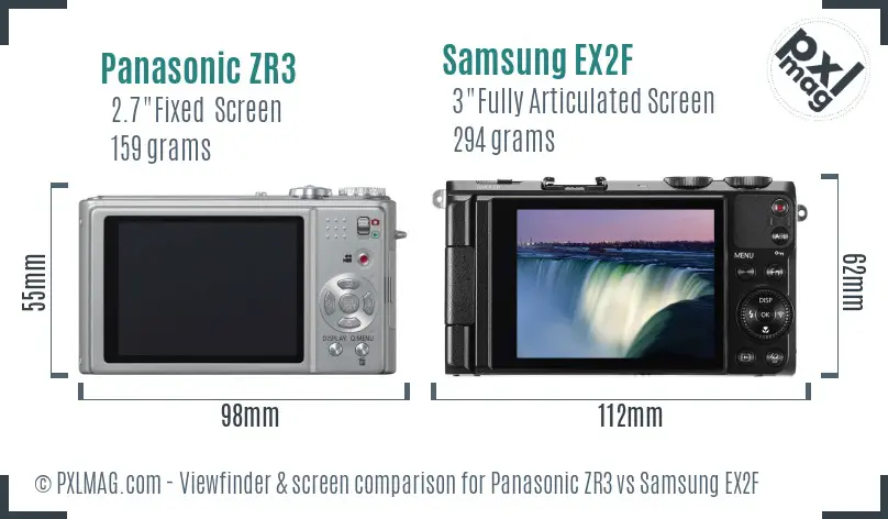 Panasonic ZR3 vs Samsung EX2F Screen and Viewfinder comparison