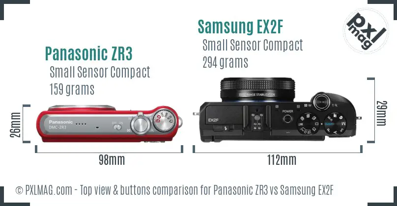 Panasonic ZR3 vs Samsung EX2F top view buttons comparison