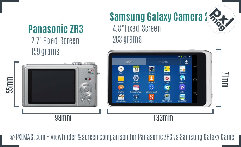 Panasonic ZR3 vs Samsung Galaxy Camera 2 Screen and Viewfinder comparison