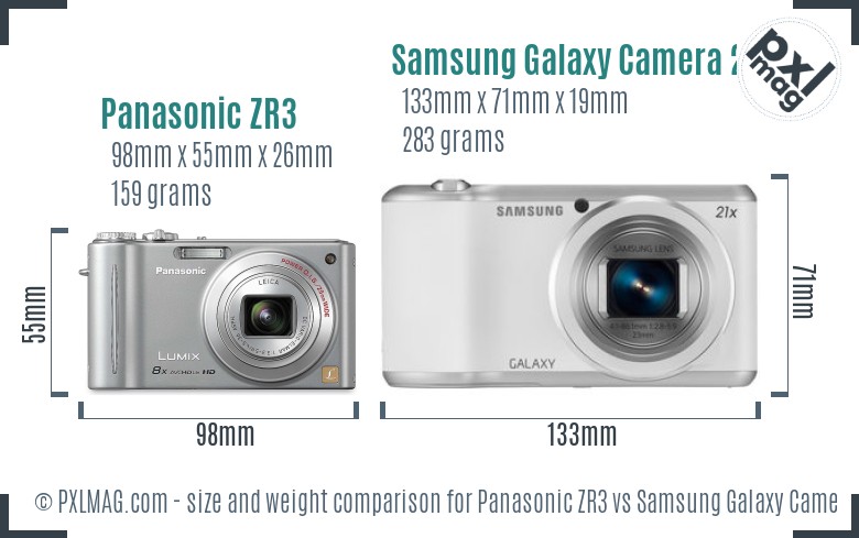 Panasonic ZR3 vs Samsung Galaxy Camera 2 size comparison