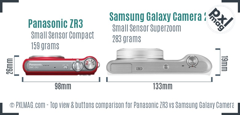 Panasonic ZR3 vs Samsung Galaxy Camera 2 top view buttons comparison