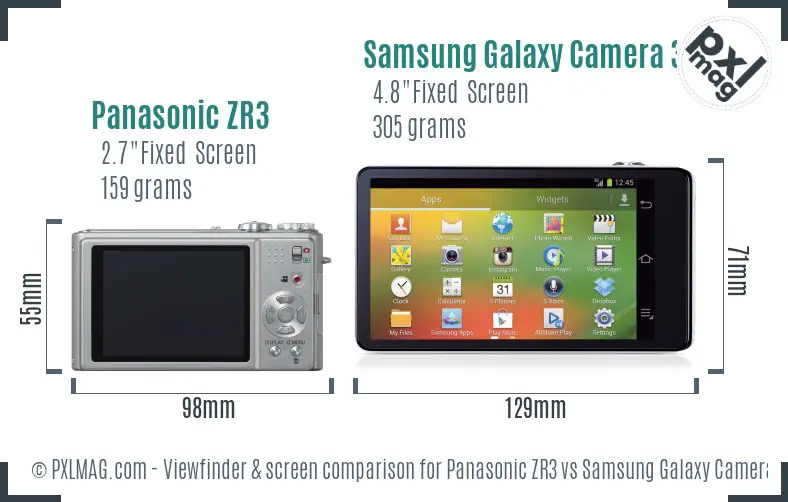 Panasonic ZR3 vs Samsung Galaxy Camera 3G Screen and Viewfinder comparison Panasonic ZR3 vs Samsung Galaxy Camera 3G Screen and Viewfinder comparison