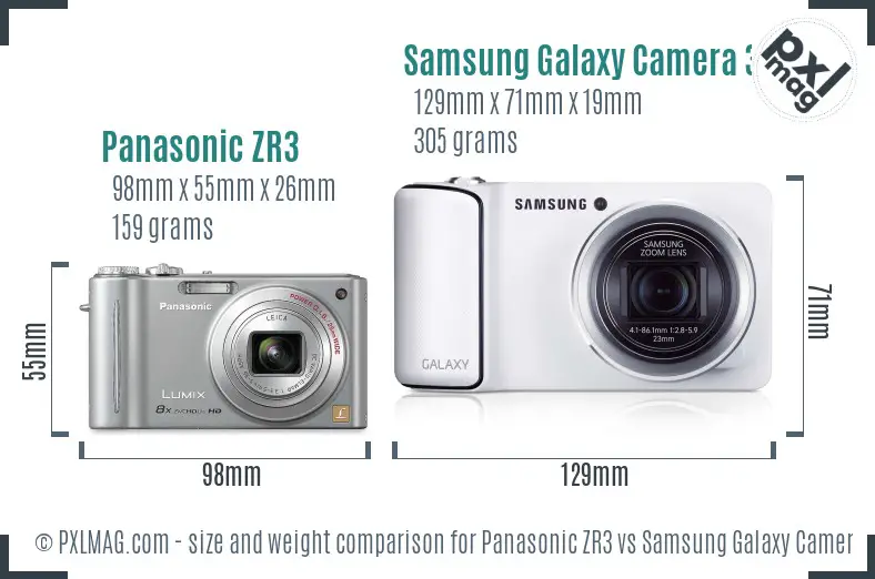 Panasonic ZR3 vs Samsung Galaxy Camera 3G size comparison Panasonic ZR3 vs Samsung Galaxy Camera 3G size comparison