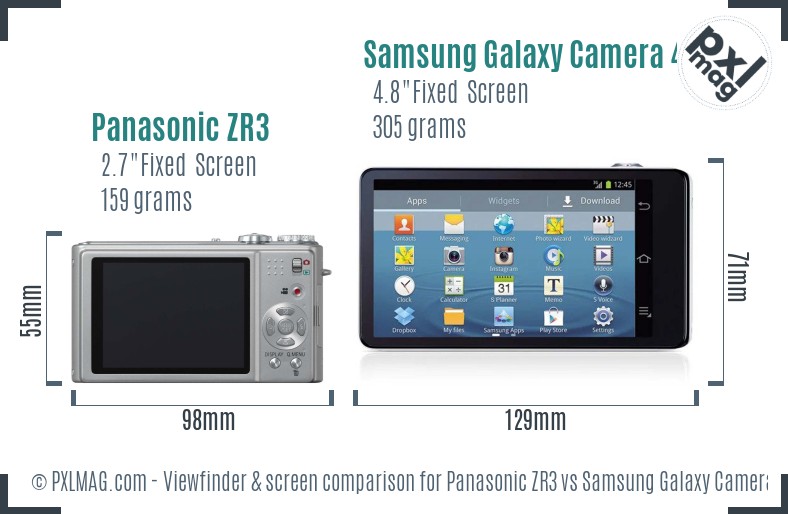 Panasonic ZR3 vs Samsung Galaxy Camera 4G Screen and Viewfinder comparison