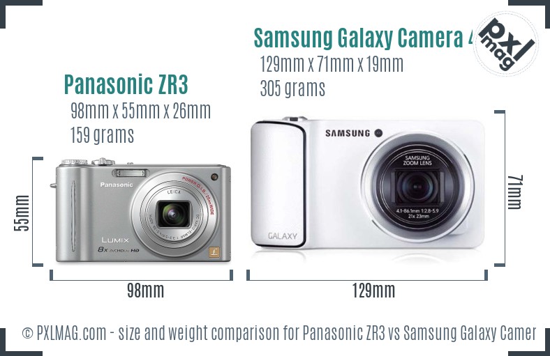 Panasonic ZR3 vs Samsung Galaxy Camera 4G size comparison