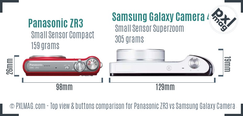 Panasonic ZR3 vs Samsung Galaxy Camera 4G top view buttons comparison