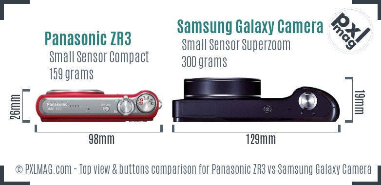 Panasonic ZR3 vs Samsung Galaxy Camera top view buttons comparison