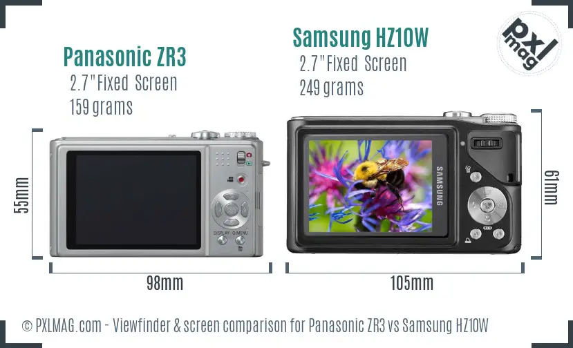 Panasonic ZR3 vs Samsung HZ10W Screen and Viewfinder comparison