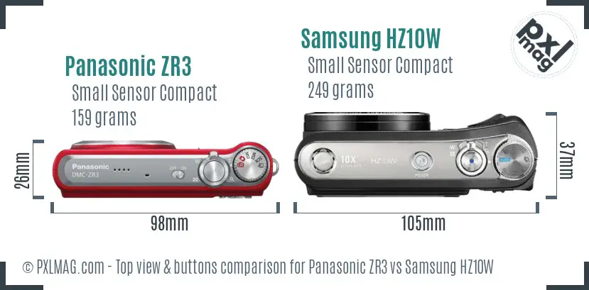 Panasonic ZR3 vs Samsung HZ10W top view buttons comparison