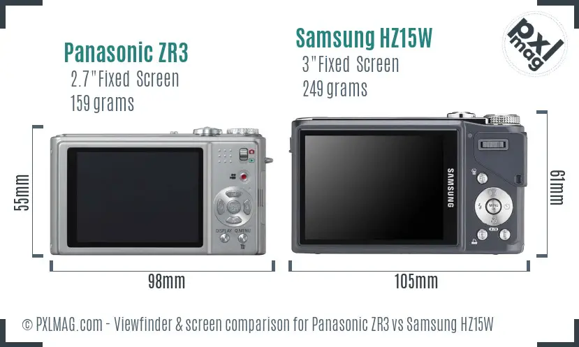 Panasonic ZR3 vs Samsung HZ15W Screen and Viewfinder comparison