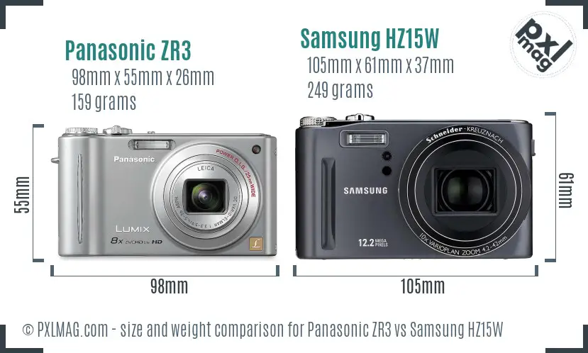 Panasonic ZR3 vs Samsung HZ15W size comparison