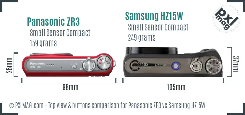 Panasonic ZR3 vs Samsung HZ15W top view buttons comparison