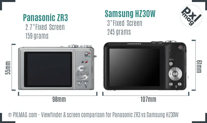 Panasonic ZR3 vs Samsung HZ30W Screen and Viewfinder comparison Panasonic ZR3 vs Samsung HZ30W Screen and Viewfinder comparison