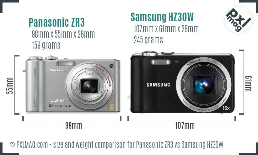 Panasonic ZR3 vs Samsung HZ30W size comparison Panasonic ZR3 vs Samsung HZ30W size comparison