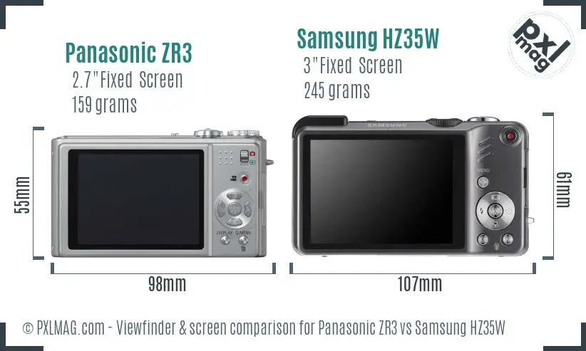 Panasonic ZR3 vs Samsung HZ35W Screen and Viewfinder comparison