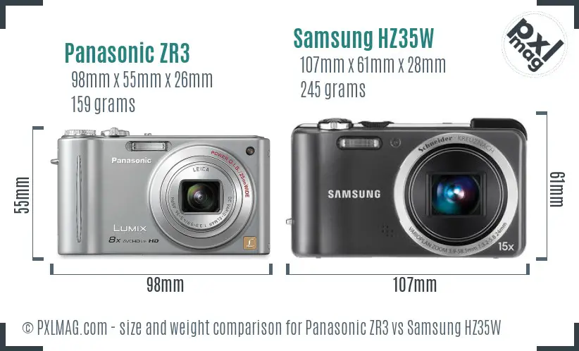 Panasonic ZR3 vs Samsung HZ35W size comparison