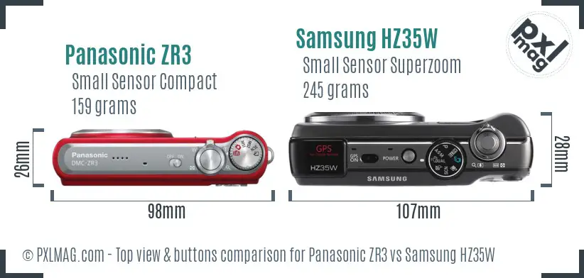 Panasonic ZR3 vs Samsung HZ35W top view buttons comparison