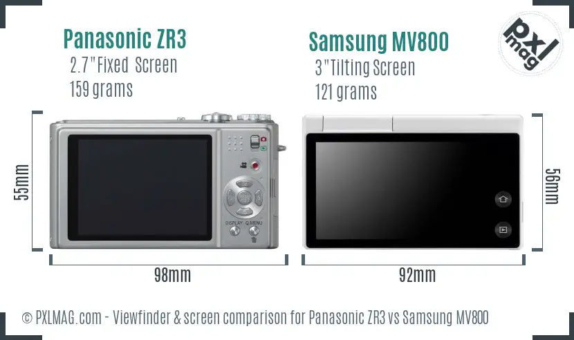 Panasonic ZR3 vs Samsung MV800 Screen and Viewfinder comparison