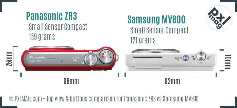 Panasonic ZR3 vs Samsung MV800 top view buttons comparison