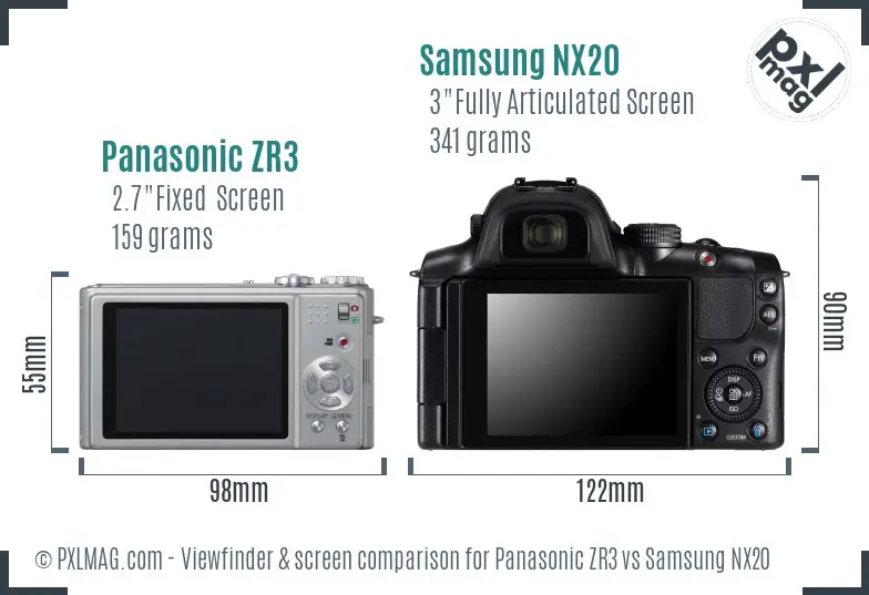 Panasonic ZR3 vs Samsung NX20 Screen and Viewfinder comparison Panasonic ZR3 vs Samsung NX20 Screen and Viewfinder comparison
