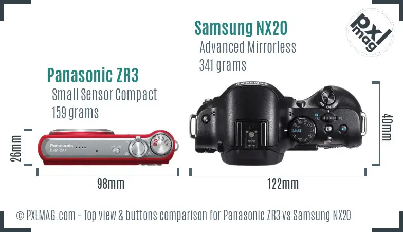 Panasonic ZR3 vs Samsung NX20 top view buttons comparison Panasonic ZR3 vs Samsung NX20 top view buttons comparison