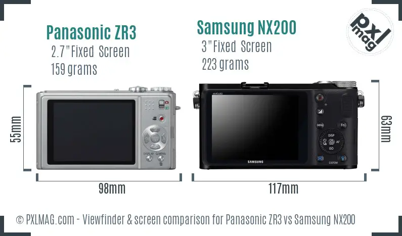 Panasonic ZR3 vs Samsung NX200 Screen and Viewfinder comparison Panasonic ZR3 vs Samsung NX200 Screen and Viewfinder comparison