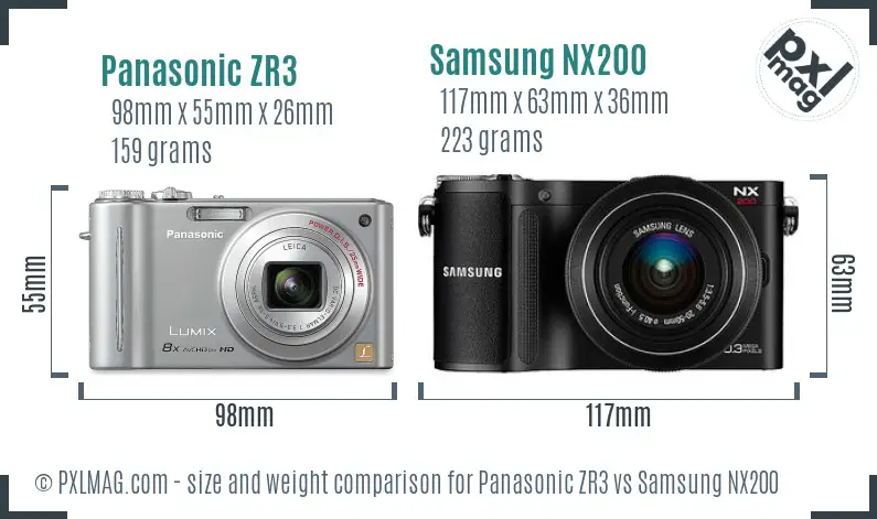 Panasonic ZR3 vs Samsung NX200 size comparison Panasonic ZR3 vs Samsung NX200 size comparison