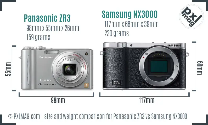 Panasonic ZR3 vs Samsung NX3000 size comparison Panasonic ZR3 vs Samsung NX3000 size comparison