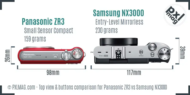 Panasonic ZR3 vs Samsung NX3000 top view buttons comparison