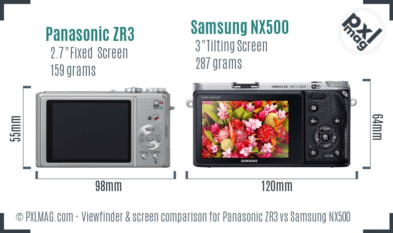 Panasonic ZR3 vs Samsung NX500 Screen and Viewfinder comparison