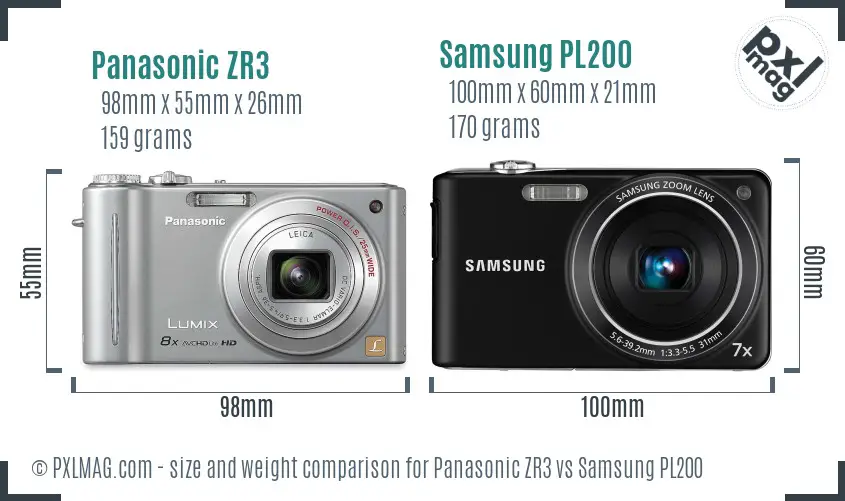 Panasonic ZR3 vs Samsung PL200 size comparison Panasonic ZR3 vs Samsung PL200 size comparison