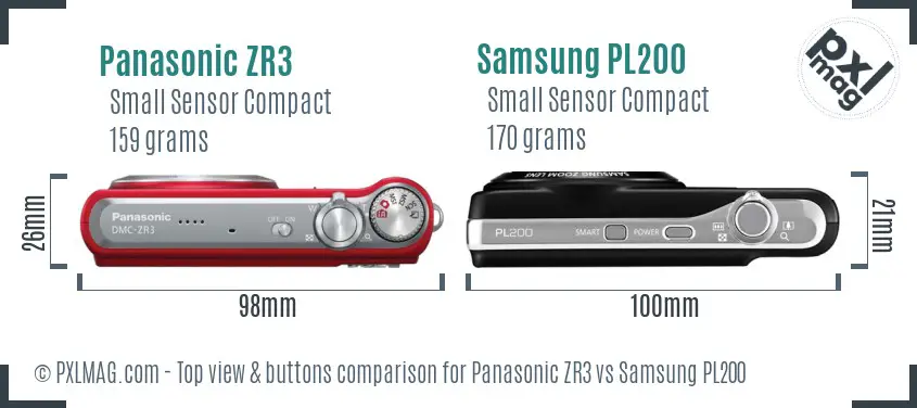 Panasonic ZR3 vs Samsung PL200 top view buttons comparison Panasonic ZR3 vs Samsung PL200 top view buttons comparison