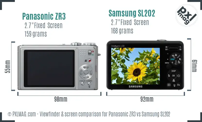Panasonic ZR3 vs Samsung SL202 Screen and Viewfinder comparison Panasonic ZR3 vs Samsung SL202 Screen and Viewfinder comparison