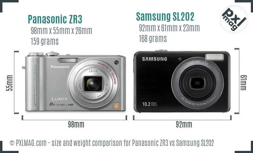 Panasonic ZR3 vs Samsung SL202 size comparison Panasonic ZR3 vs Samsung SL202 size comparison