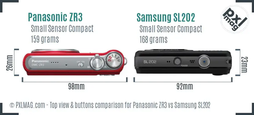 Panasonic ZR3 vs Samsung SL202 top view buttons comparison Panasonic ZR3 vs Samsung SL202 top view buttons comparison