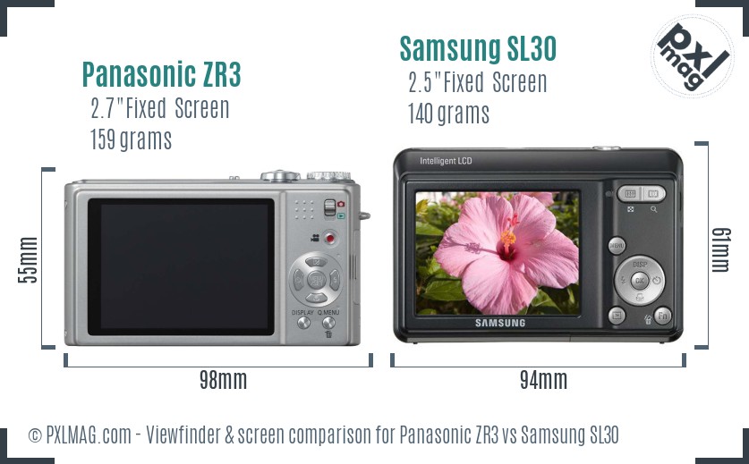 Panasonic ZR3 vs Samsung SL30 Screen and Viewfinder comparison