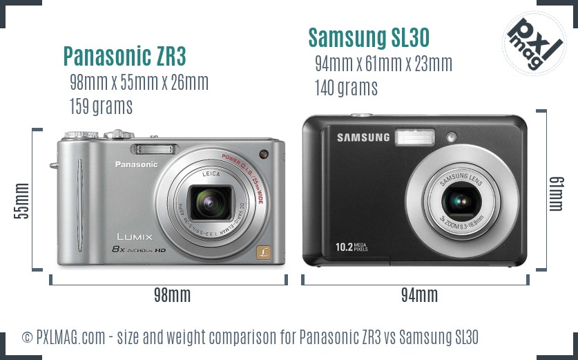 Panasonic ZR3 vs Samsung SL30 size comparison Panasonic ZR3 vs Samsung SL30 size comparison