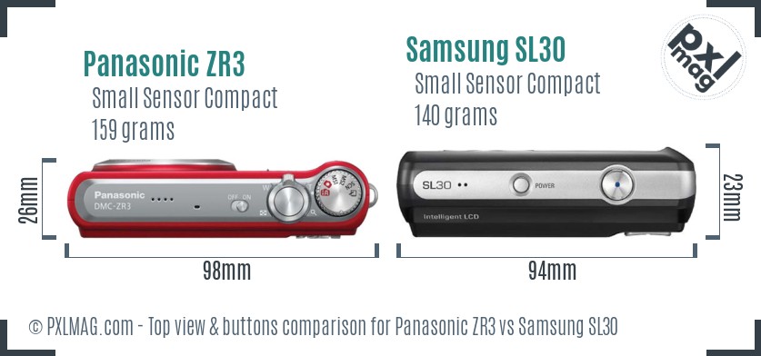 Panasonic ZR3 vs Samsung SL30 top view buttons comparison
