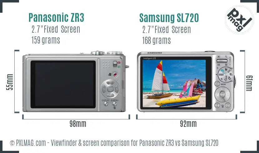 Panasonic ZR3 vs Samsung SL720 Screen and Viewfinder comparison