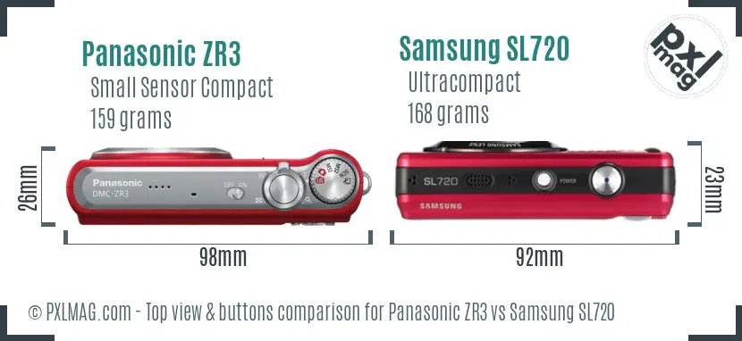 Panasonic ZR3 vs Samsung SL720 top view buttons comparison