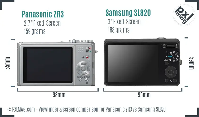 Panasonic ZR3 vs Samsung SL820 Screen and Viewfinder comparison Panasonic ZR3 vs Samsung SL820 Screen and Viewfinder comparison