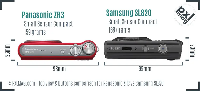 Panasonic ZR3 vs Samsung SL820 top view buttons comparison Panasonic ZR3 vs Samsung SL820 top view buttons comparison
