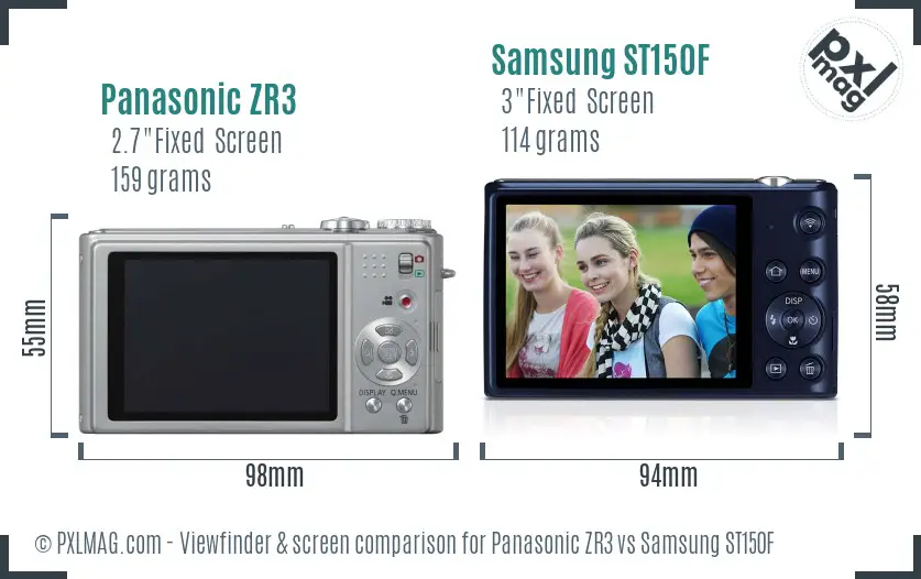Panasonic ZR3 vs Samsung ST150F Screen and Viewfinder comparison