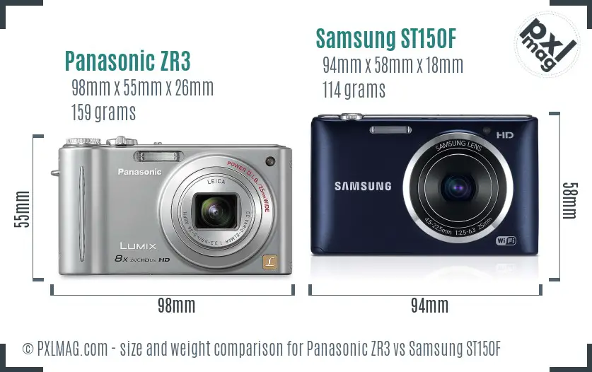 Panasonic ZR3 vs Samsung ST150F size comparison