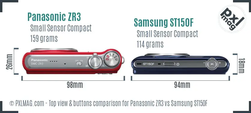 Panasonic ZR3 vs Samsung ST150F top view buttons comparison