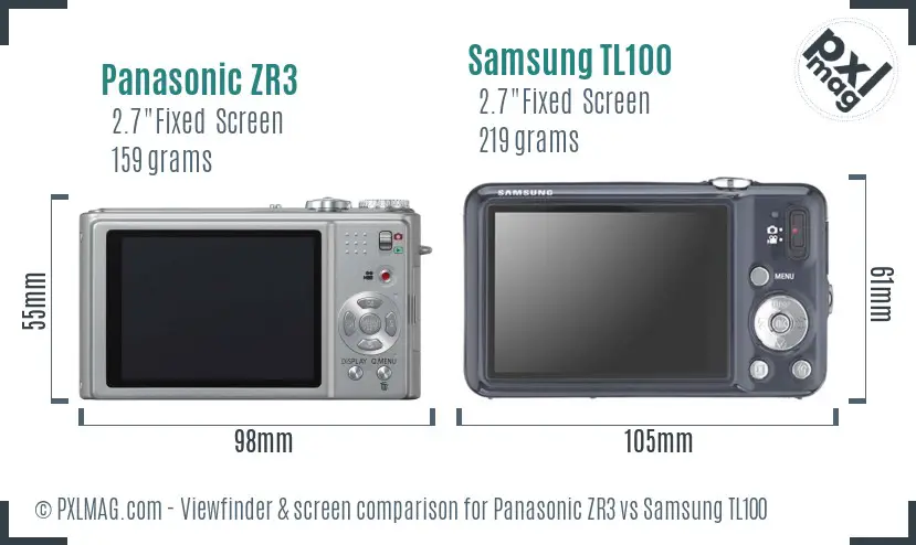 Panasonic ZR3 vs Samsung TL100 Screen and Viewfinder comparison