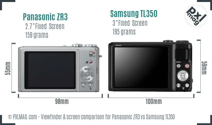 Panasonic ZR3 vs Samsung TL350 Screen and Viewfinder comparison